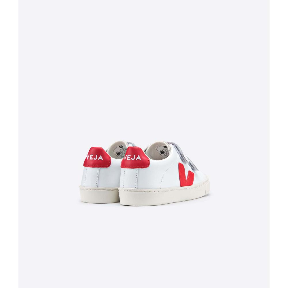 Veja ESPLAR LEATHER Kids' Sneakers White/Red | CA 811ILH